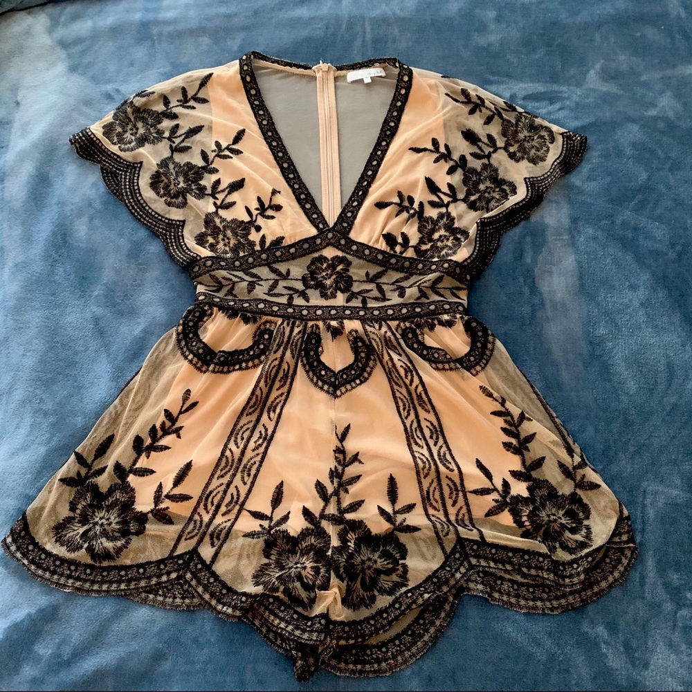 Honey Belle Romper | Black + Cream Lace | M